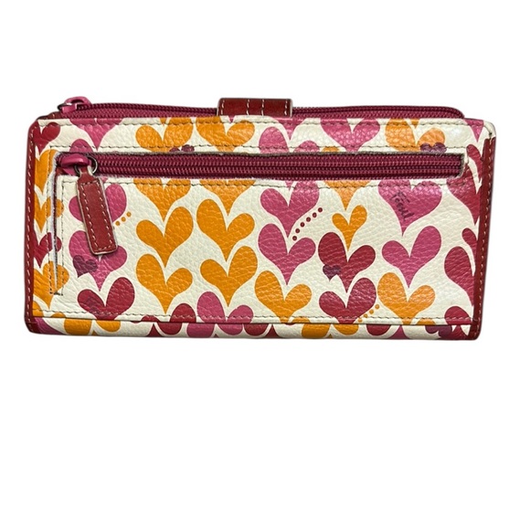 Fossil Red Wallet. Pink & Orange Hearts. Lining Pink Polka Dot. Leather. Rare - Picture 2 of 14